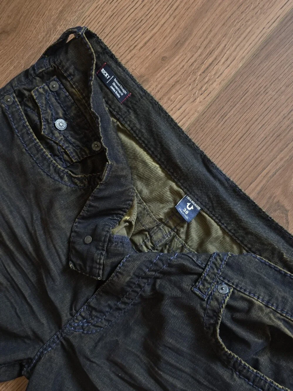 True Religion - Ricky Super T Corduroy Pants - Size 38 - Gold & Black Over-Dye